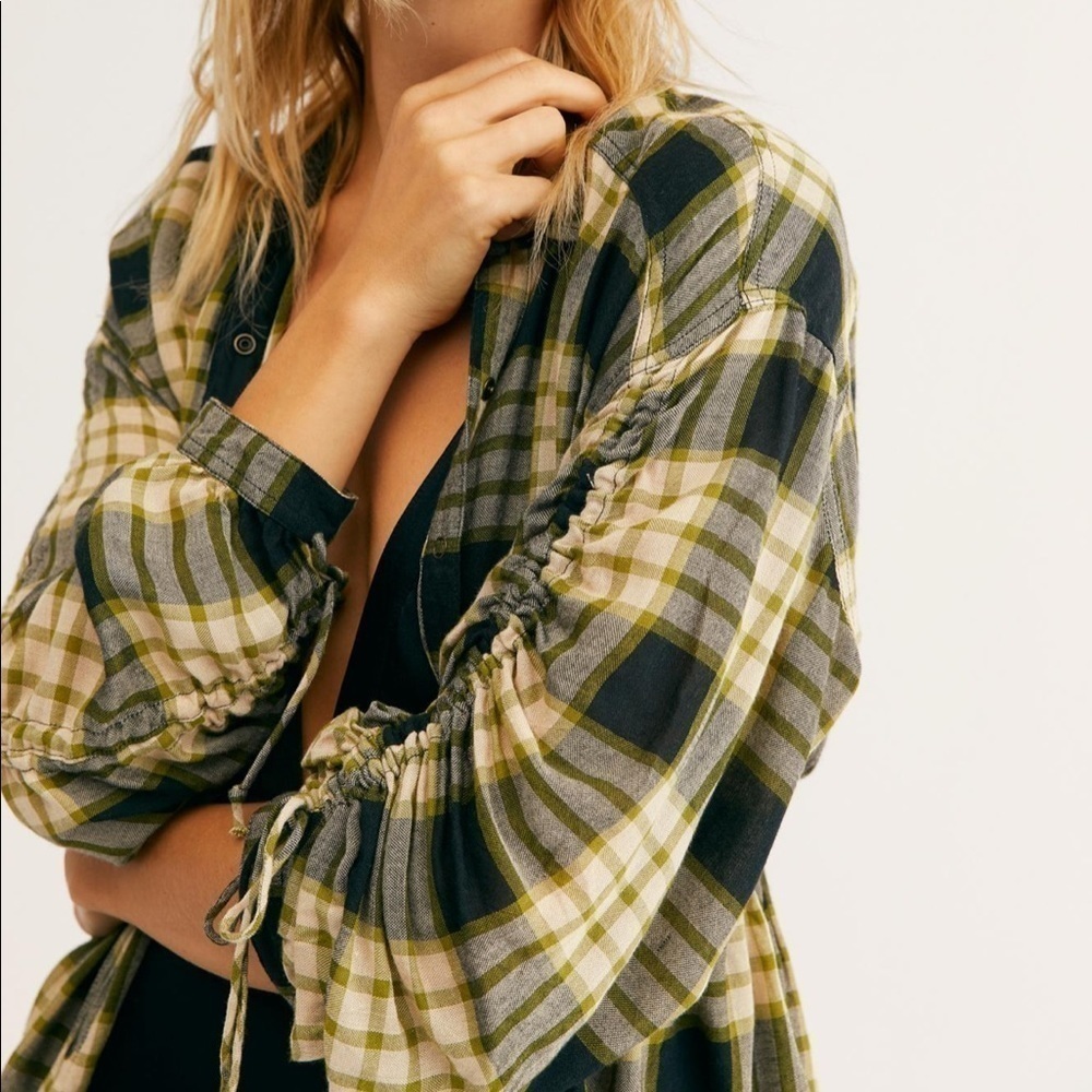 Free people black pacific dawn plaid grunge shirt